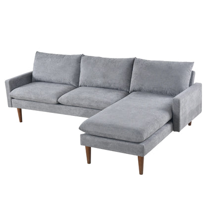 Louie Small Velvet Couch, L Shape Sofa with Chaise, Gray