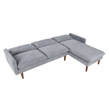 Louie Small Velvet Couch, L Shape Sofa with Chaise, Gray
