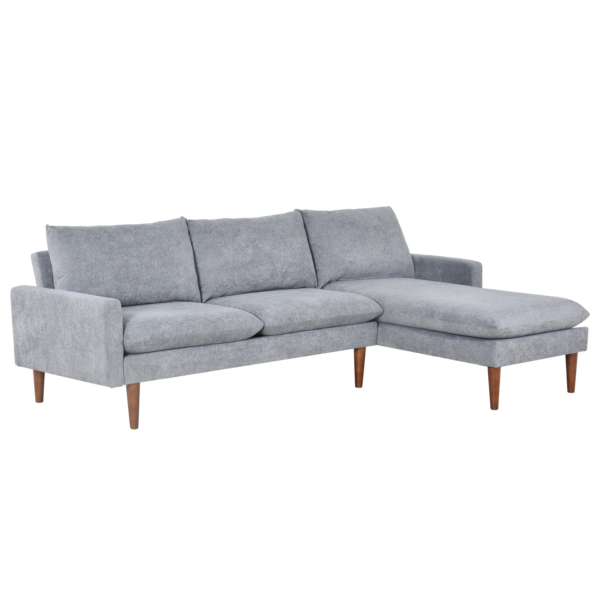 Louie Small Velvet Couch, L Shape Sofa with Chaise, Gray
