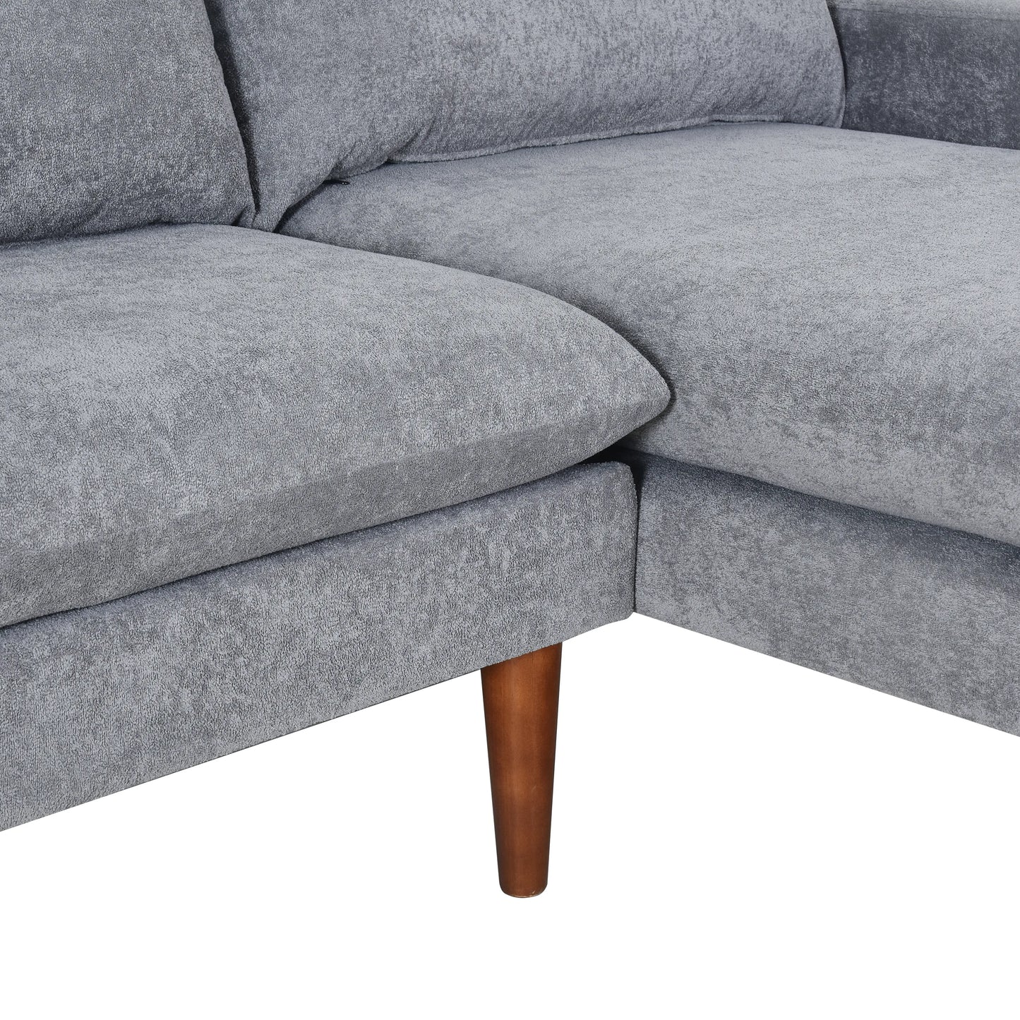 Louie Small Velvet Couch, L Shape Sofa with Chaise, Gray