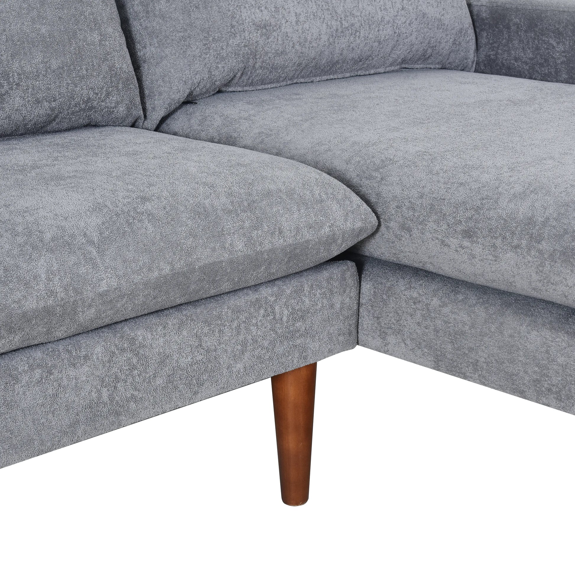 Louie Small Velvet Couch, L Shape Sofa with Chaise, Gray