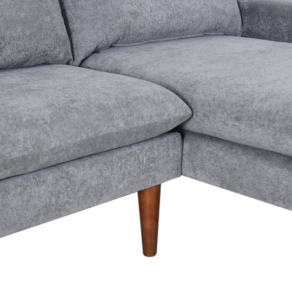 Louie Small Velvet Couch, L Shape Sofa with Chaise, Gray