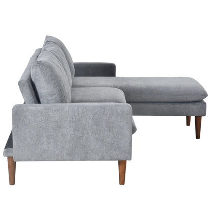 Louie Small Velvet Couch, L Shape Sofa with Chaise, Gray