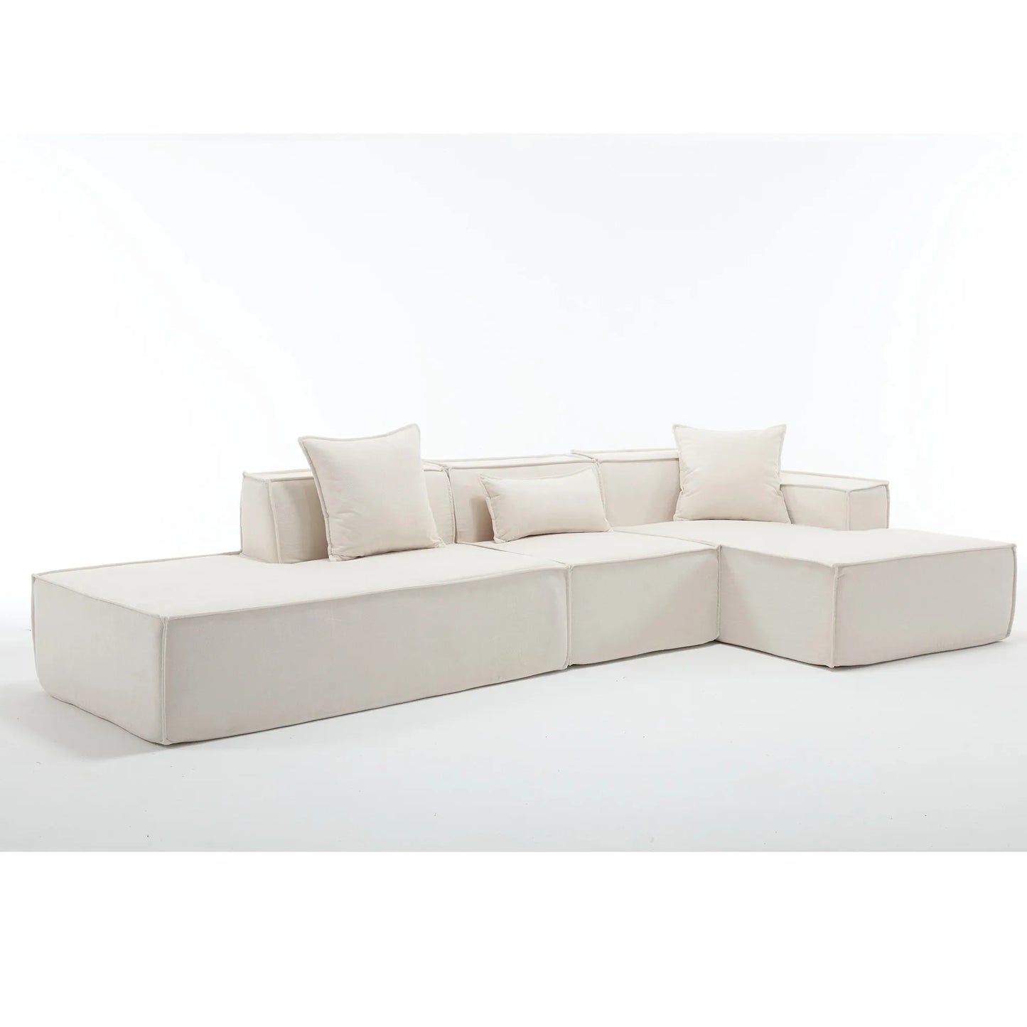 Modular Lounge Sofa, L Shaped Sectional with Chaise, Beige