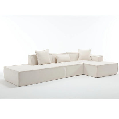 Modular Lounge Sofa, L Shaped Sectional with Chaise, Beige