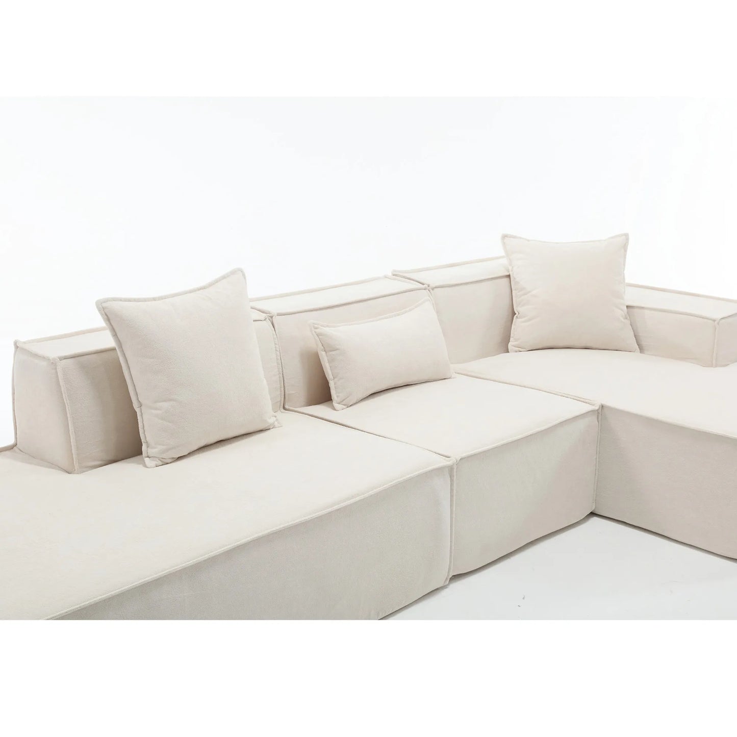 Modular Lounge Sofa, L Shaped Sectional with Chaise, Beige