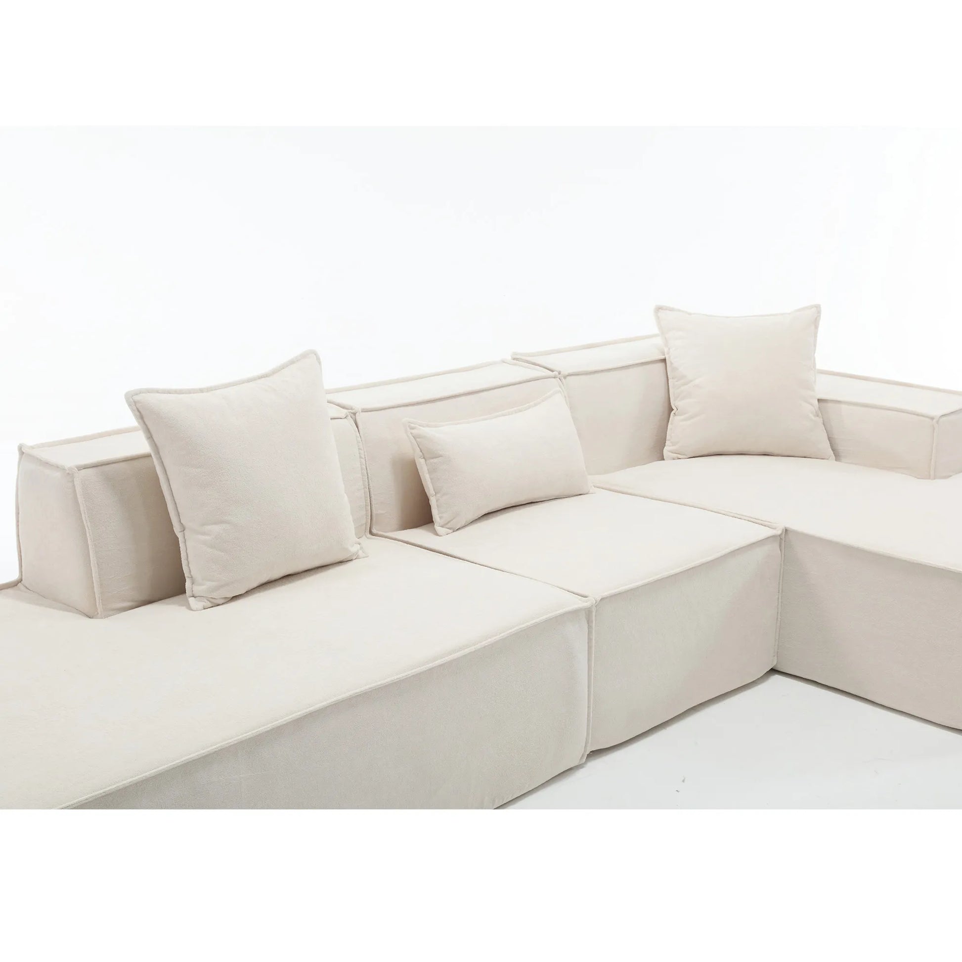 Modular Lounge Sofa, L Shaped Sectional with Chaise, Beige