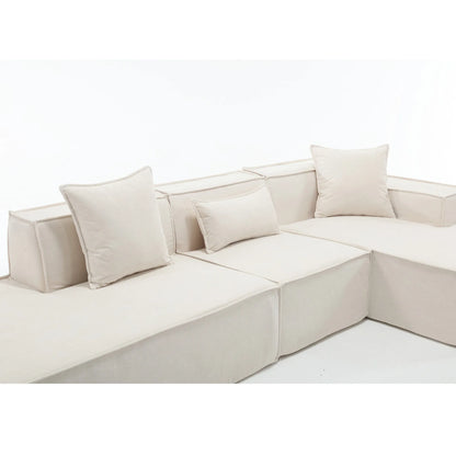 Modular Lounge Sofa, L Shaped Sectional with Chaise, Beige