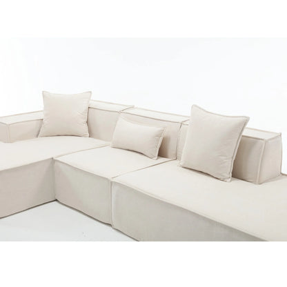 Modular Lounge Sofa, L Shaped Sectional with Chaise, Beige