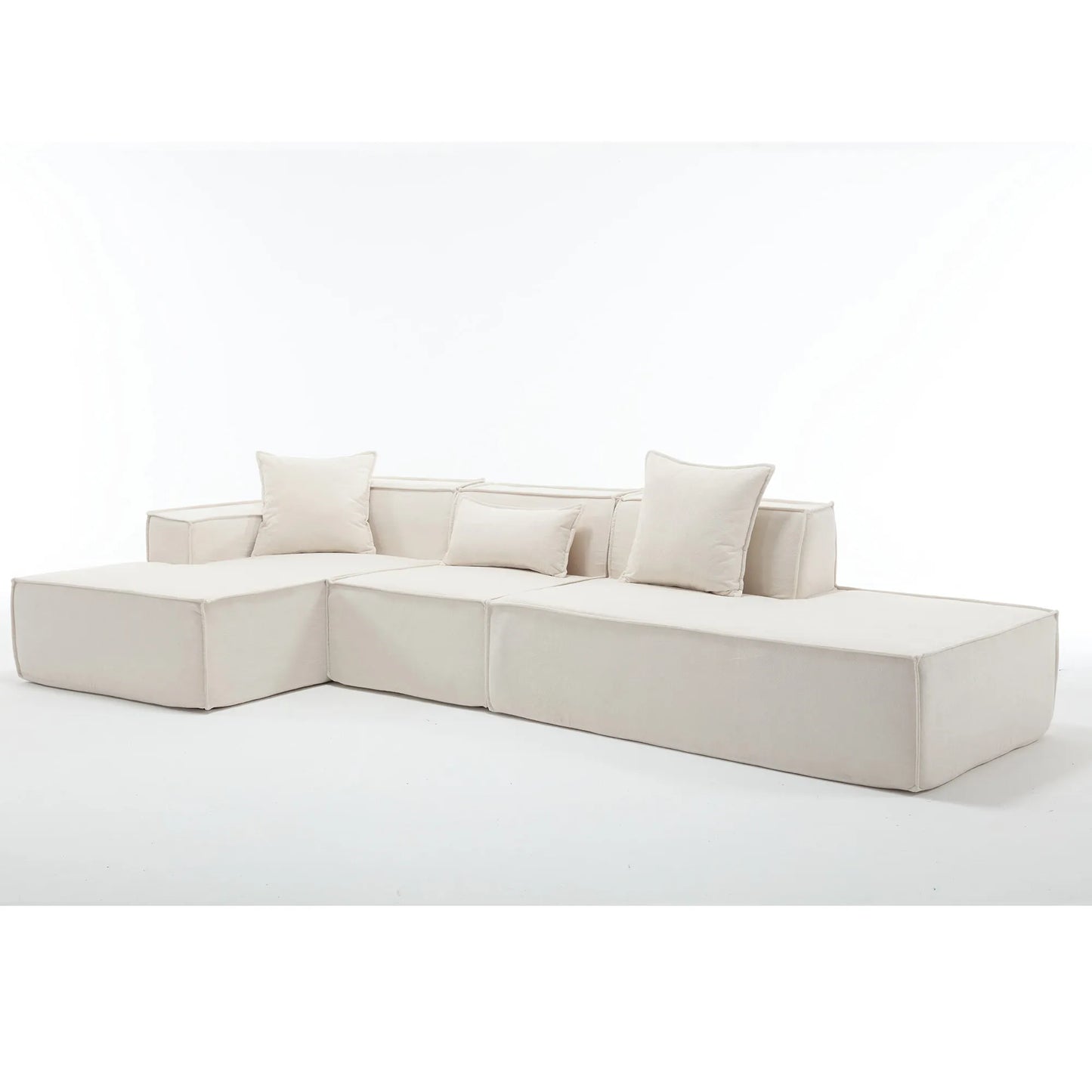 Modular Lounge Sofa, L Shaped Sectional with Chaise, Beige