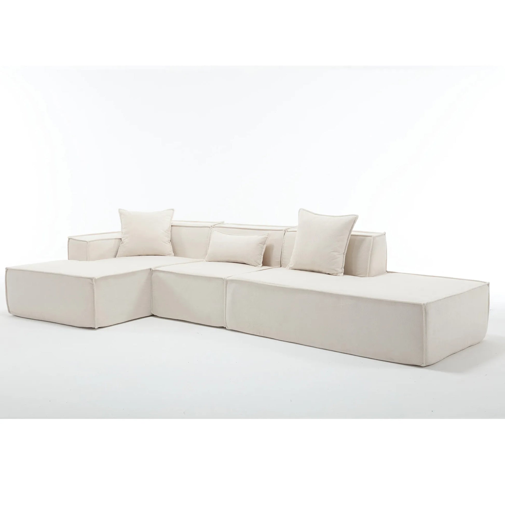 Modular Lounge Sofa, L Shaped Sectional with Chaise, Beige