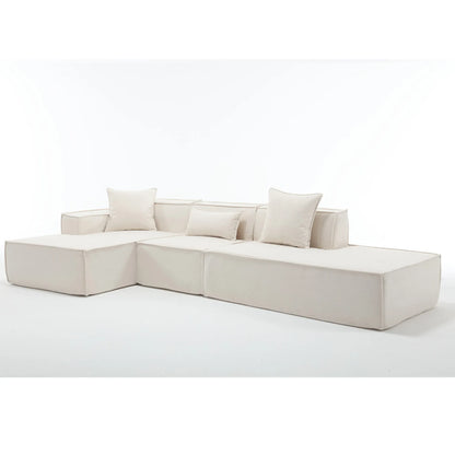 Modular Lounge Sofa, L Shaped Sectional with Chaise, Beige