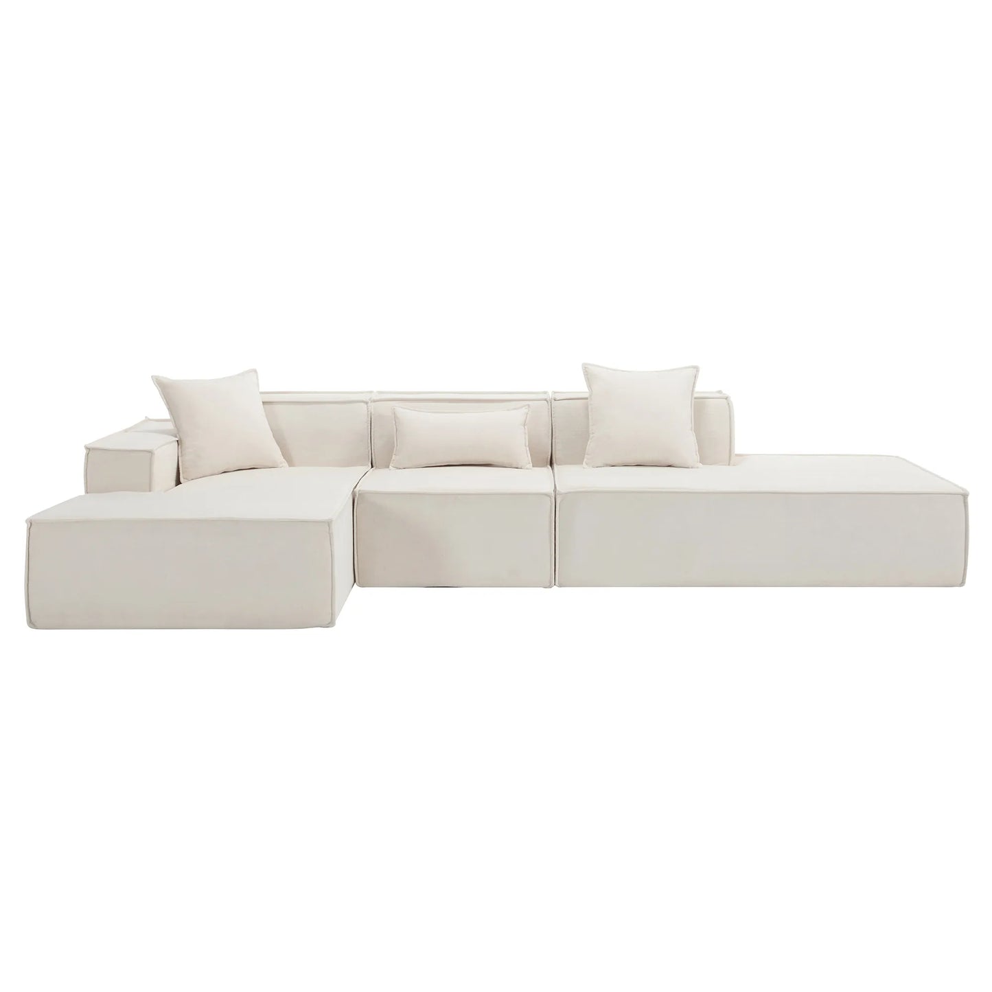 Modular Lounge Sofa, L Shaped Sectional with Chaise, Beige