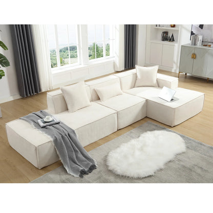 Modular Lounge Sofa, L Shaped Sectional with Chaise, Beige