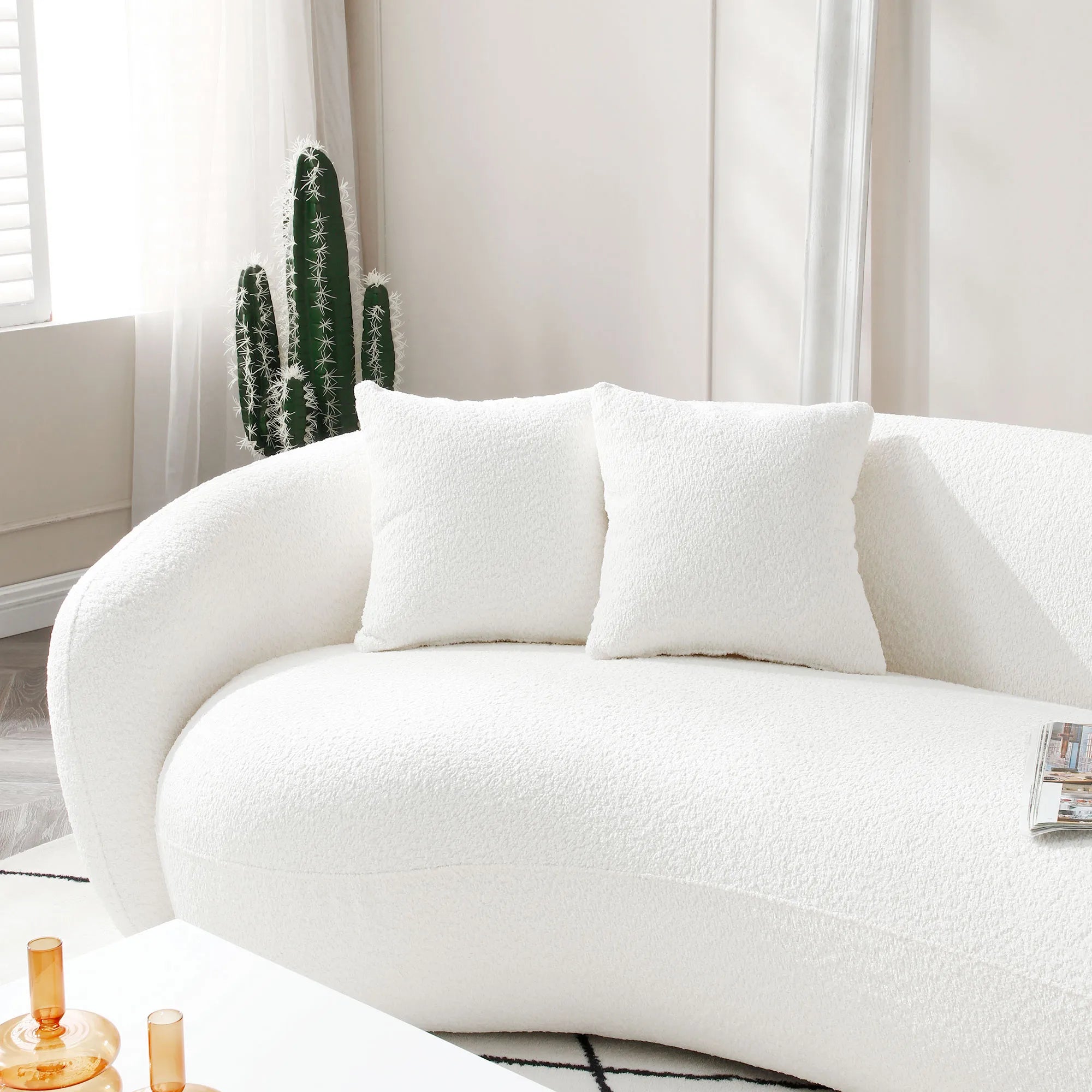 Modern Curved Sofa, Large Comfy Couch, White