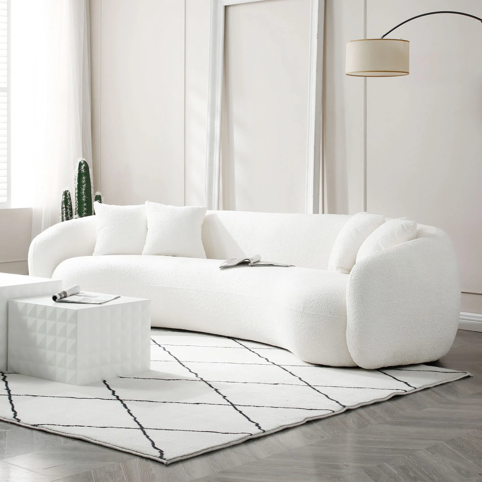 Modern Curved Sofa, Large Comfy Couch, White