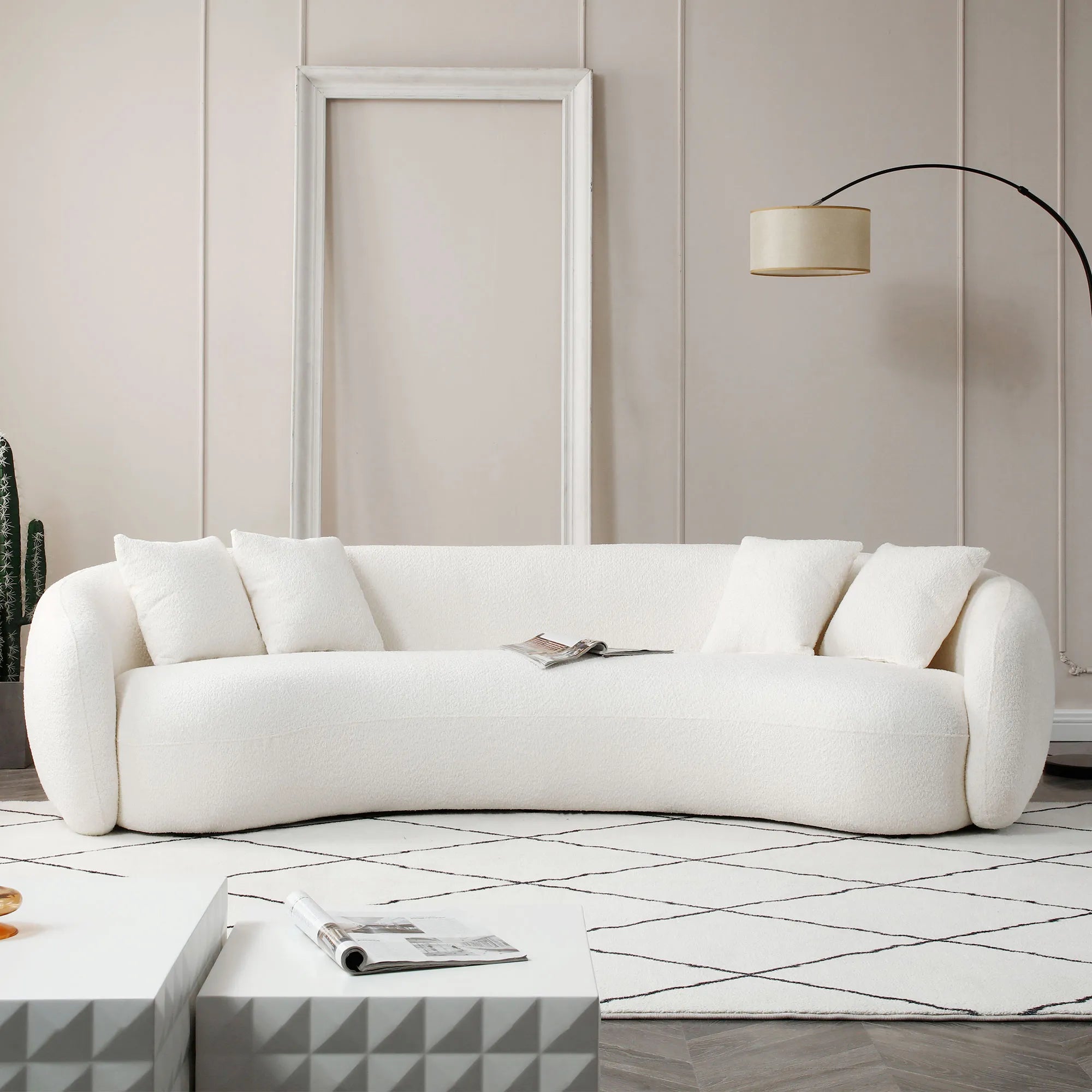 Modern Curved Sofa, Large Comfy Couch, White