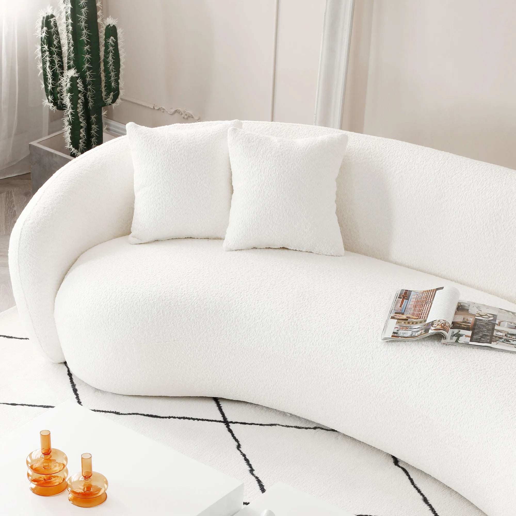 Modern Curved Sofa, Large Comfy Couch, White