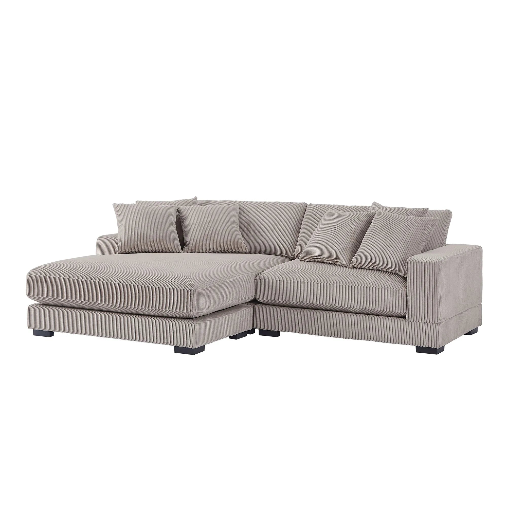 Corduroy Sofa, L-Shaped Couch with Chaise Lounge, Light Brown