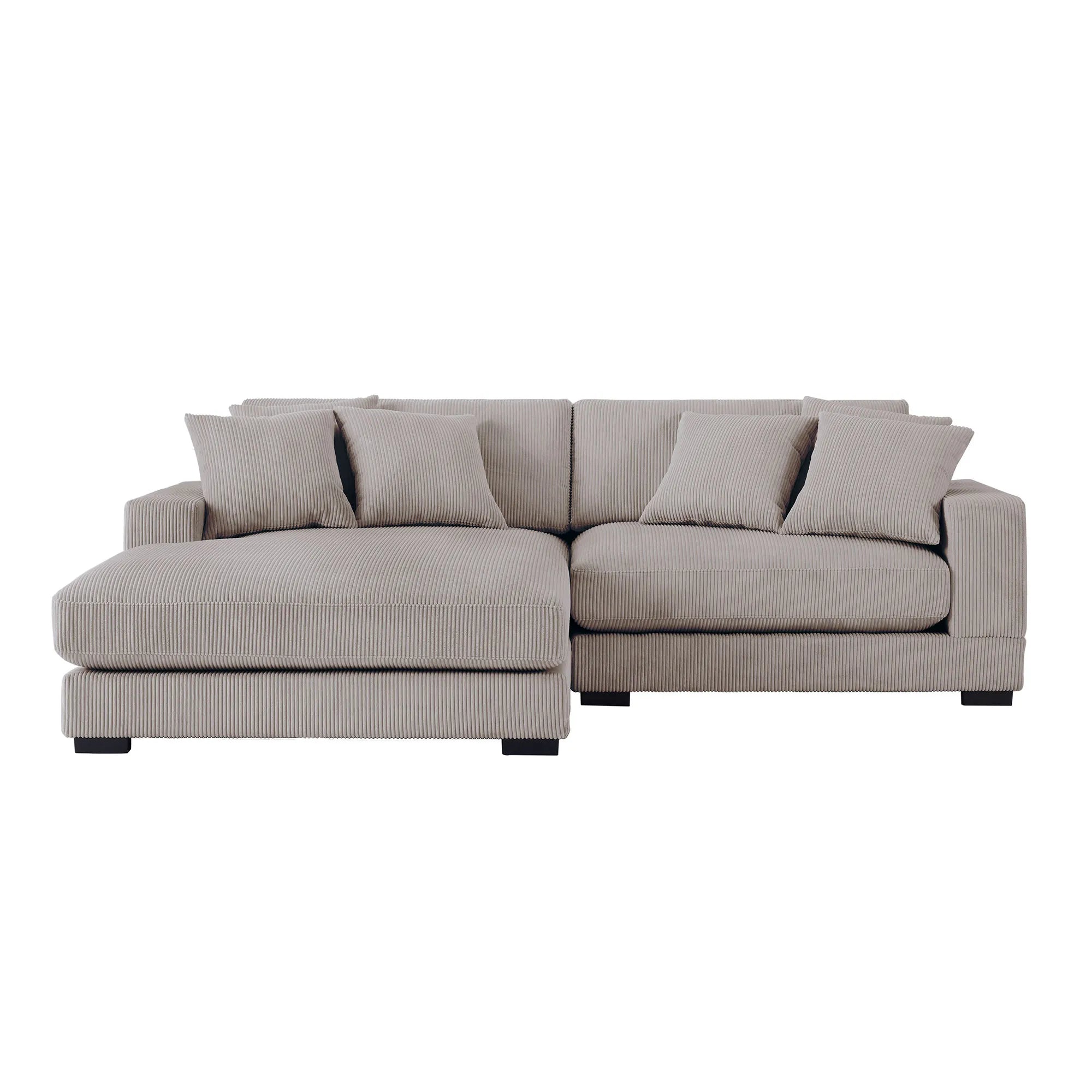 Corduroy Sofa, L-Shaped Couch with Chaise Lounge, Light Brown