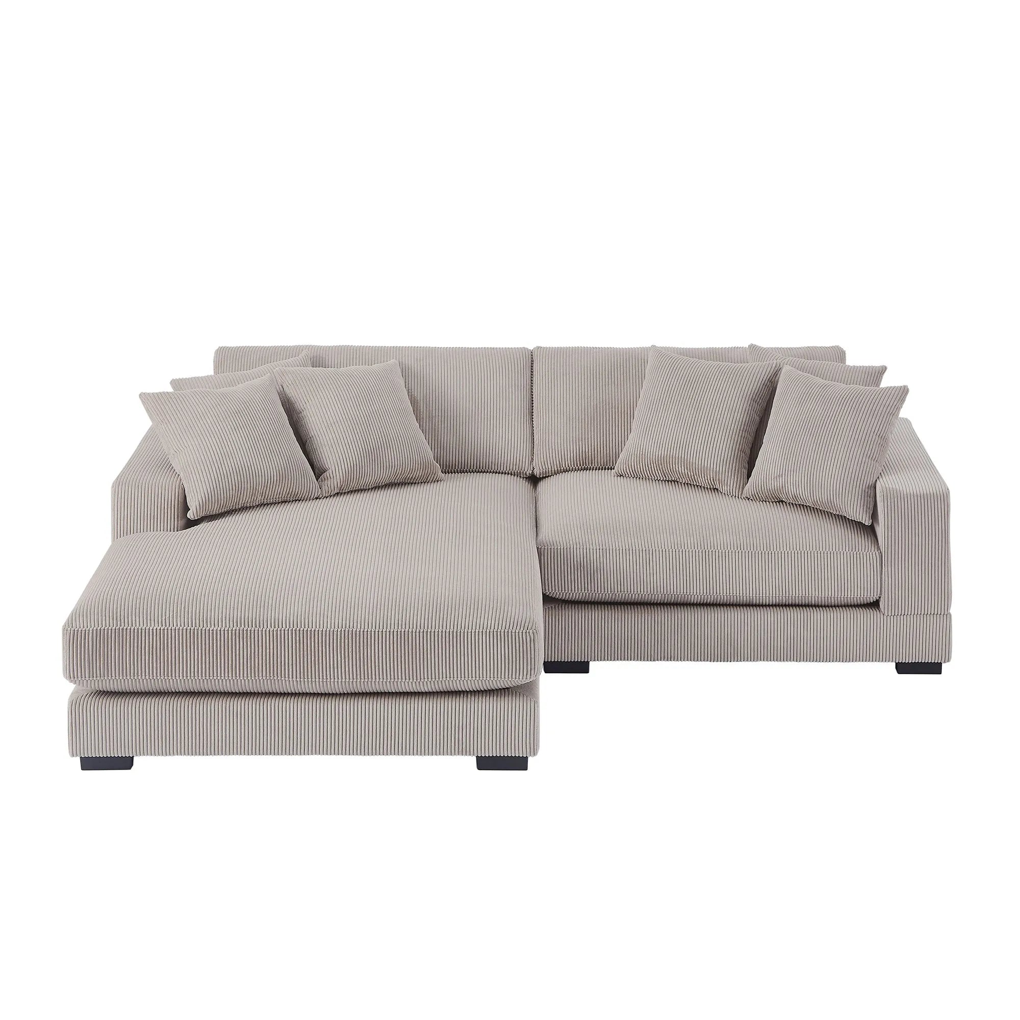 Corduroy Sofa, L-Shaped Couch with Chaise Lounge, Light Brown