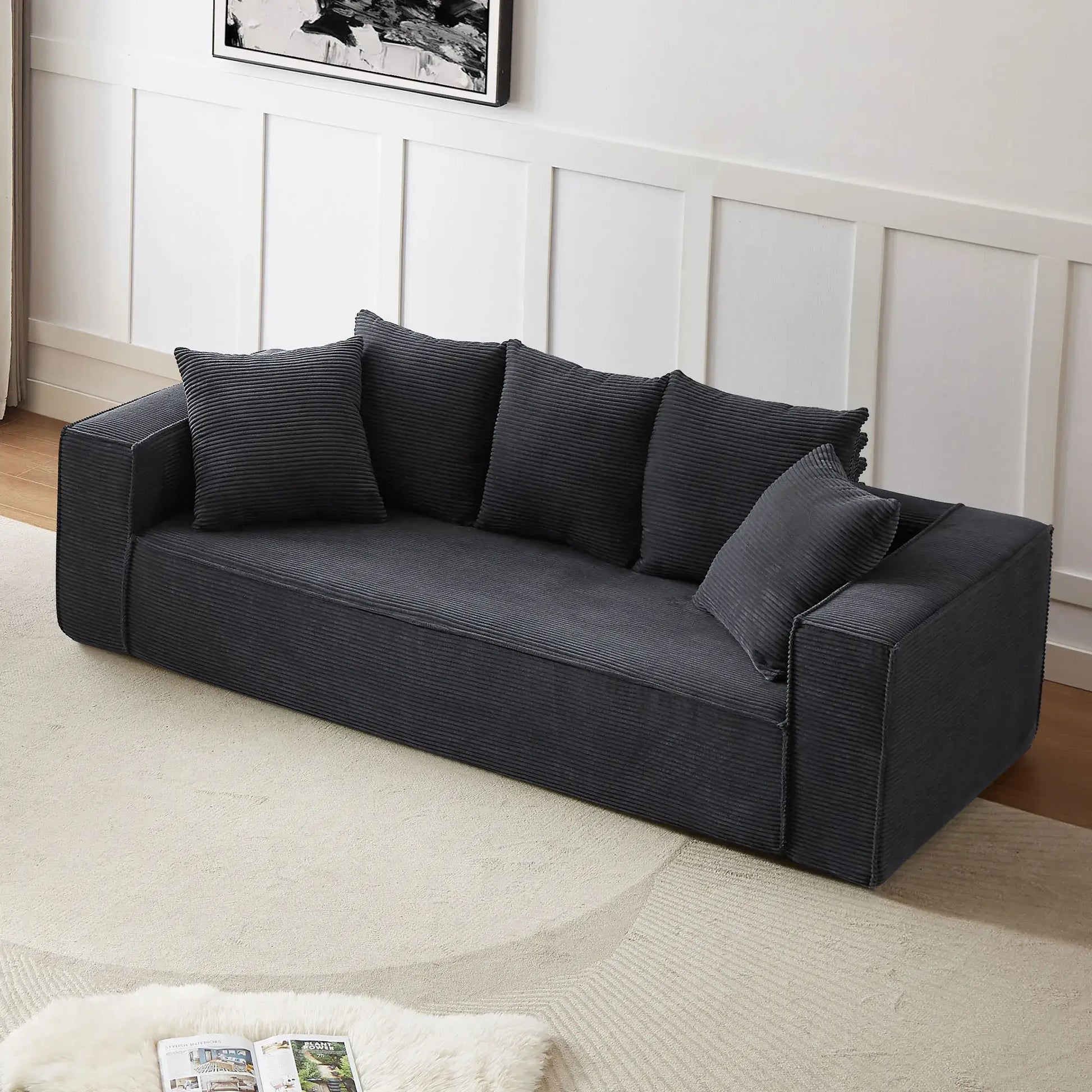 Louie Modern Corduroy Sofa, 3-Seater Couch for Living Room, Bedroom, Apartment in Black