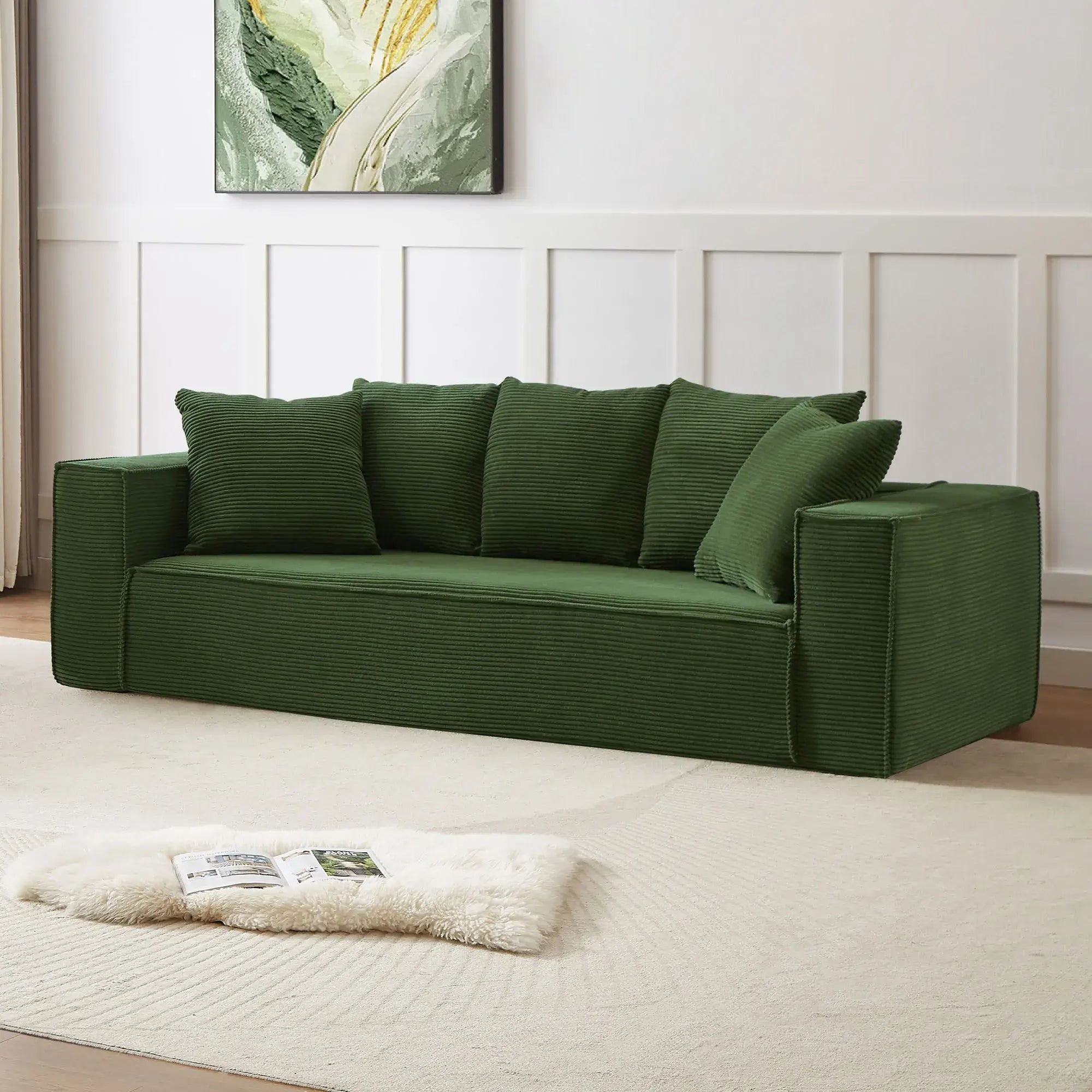 Louie Modern Corduroy Sofa, 3-Seater Couch for Living Room, Bedroom, Apartment in Green