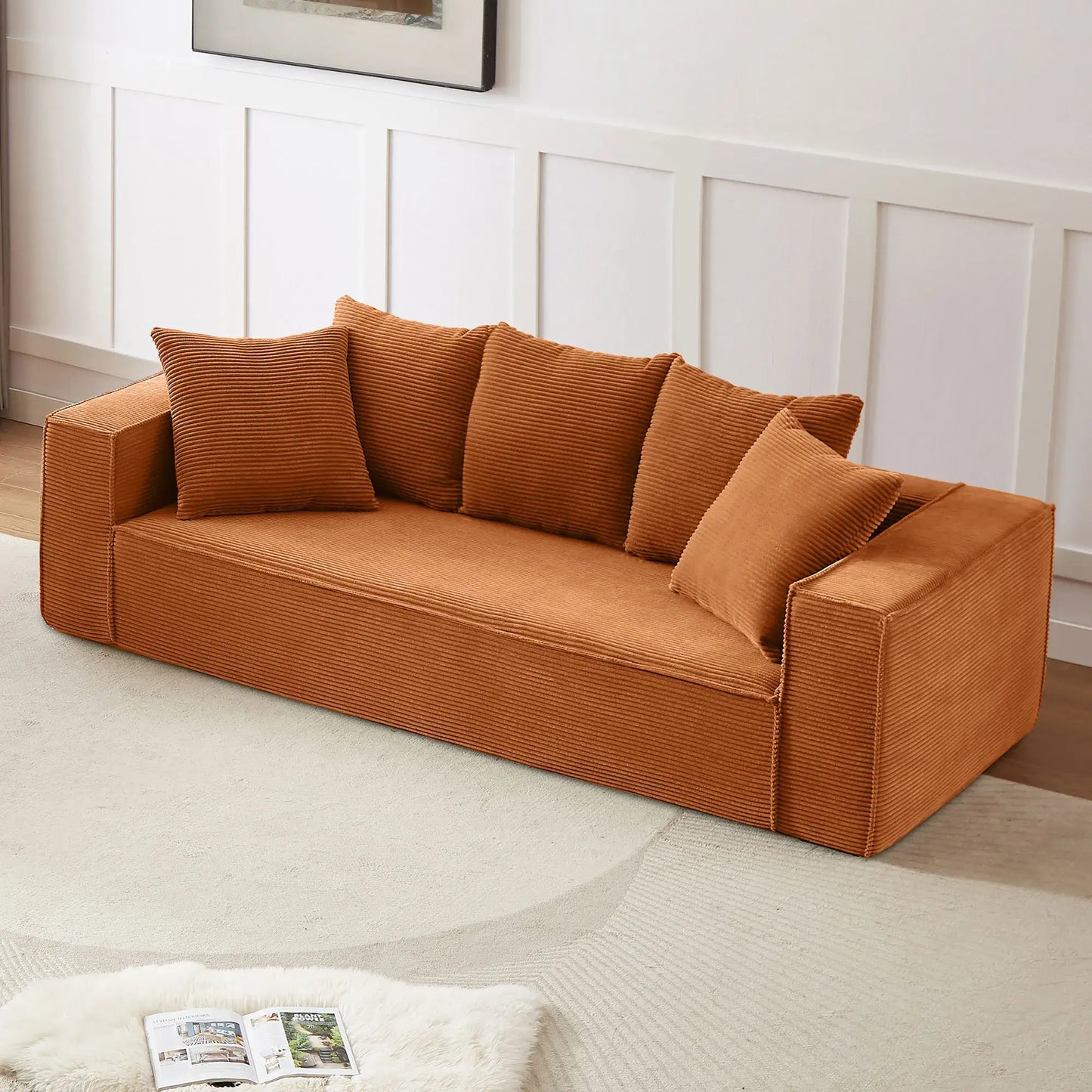 Louie Modern Corduroy Sofa, 3-Seater Couch for Living Room, Bedroom, Apartment - Orange