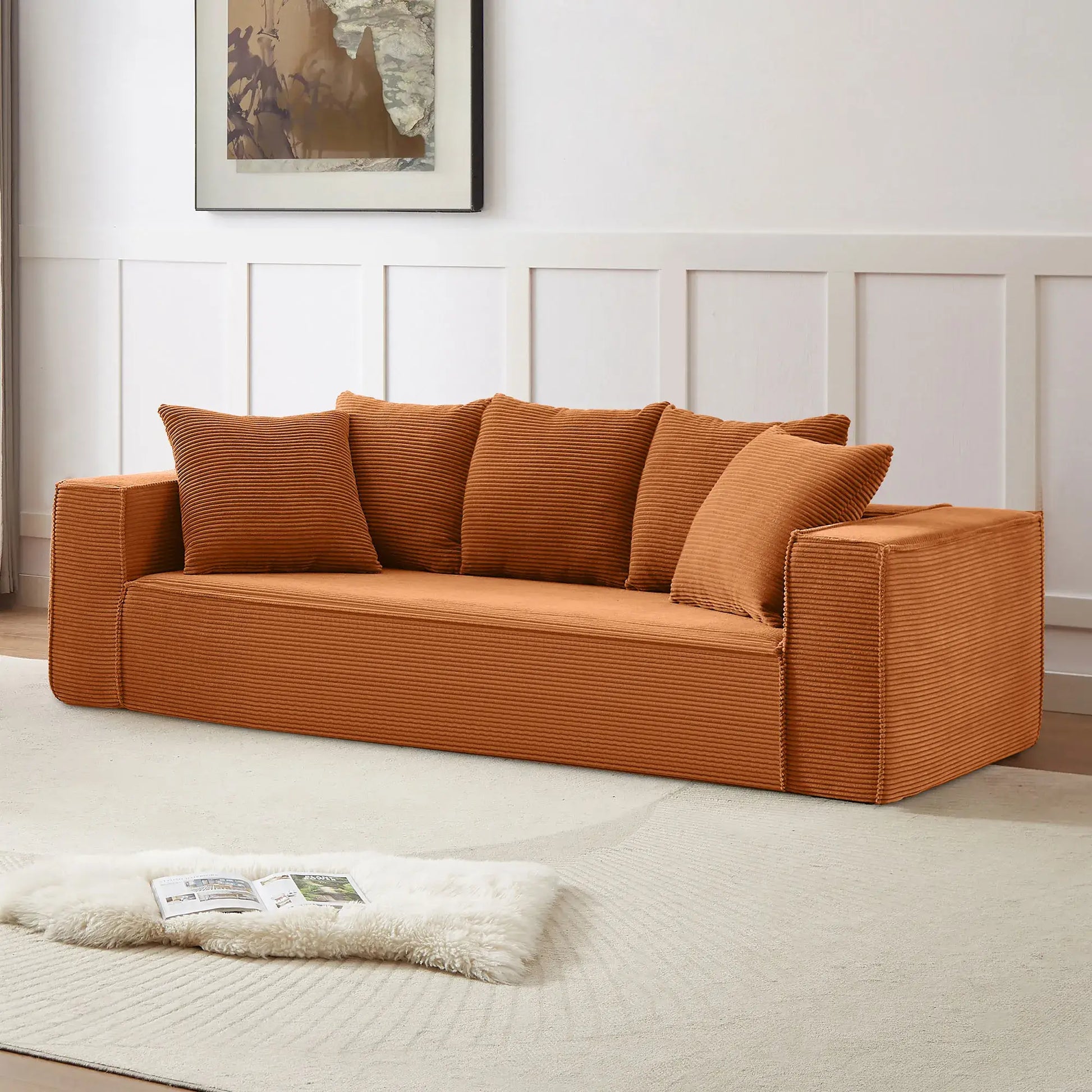Louie Modern Corduroy Sofa, 3-Seater Couch for Living Room, Bedroom, Apartment - Orange