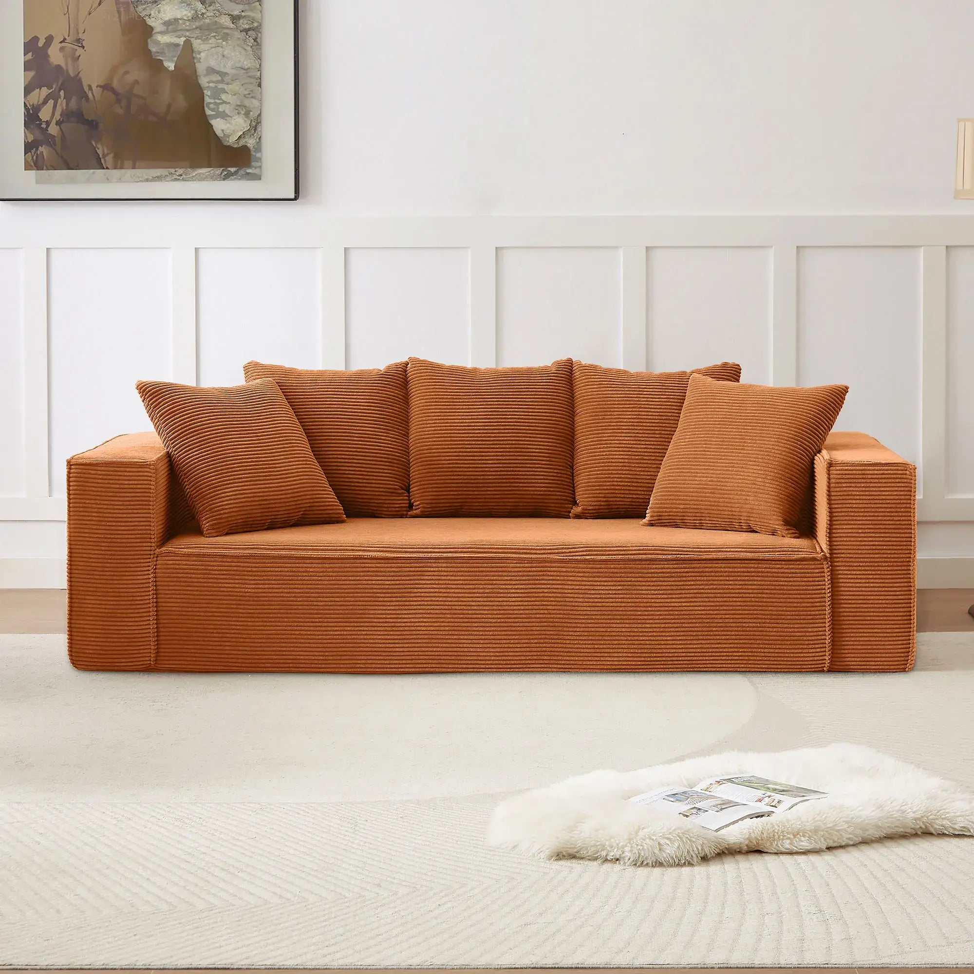Louie Modern Corduroy Sofa, 3-Seater Couch for Living Room, Bedroom, Apartment - Orange