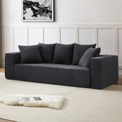 Louie Modern Corduroy Sofa, 3-Seater Couch for Living Room, Bedroom, Apartment in Black