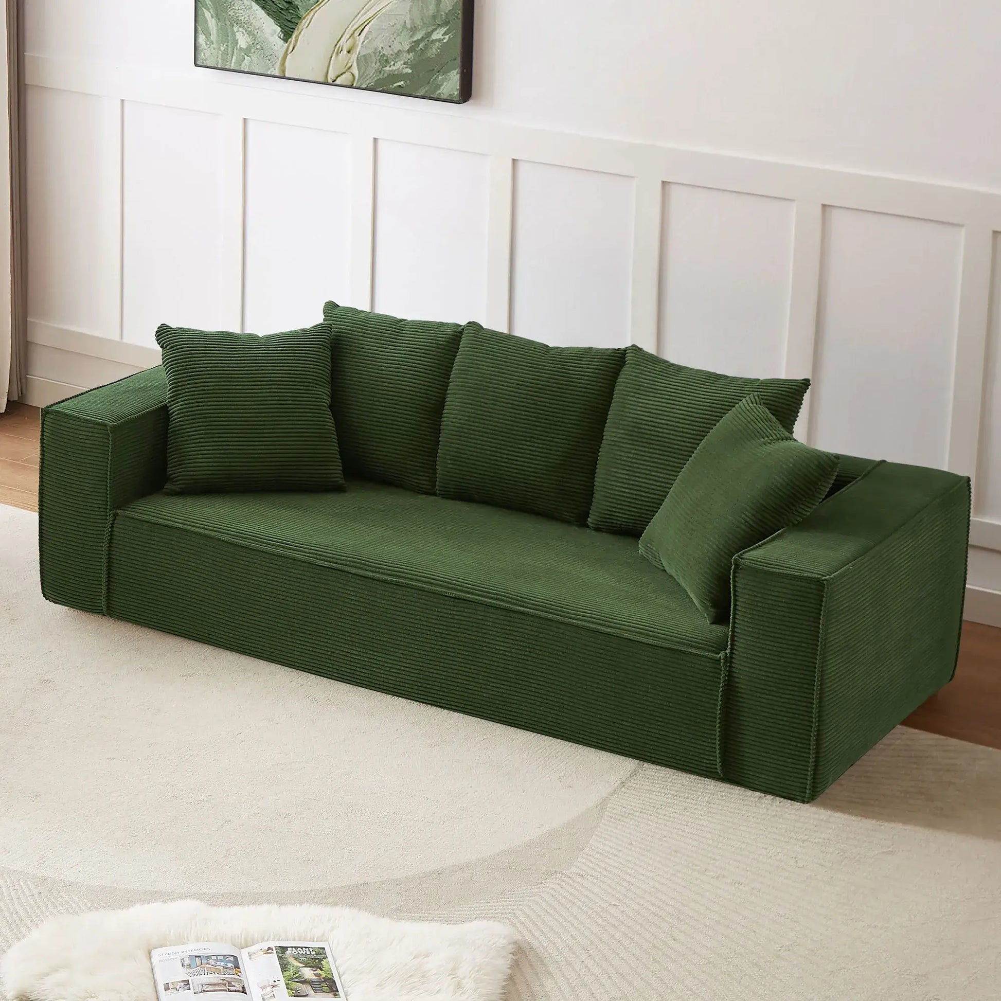 Louie Modern Corduroy Sofa, 3-Seater Couch for Living Room, Bedroom, Apartment in Green