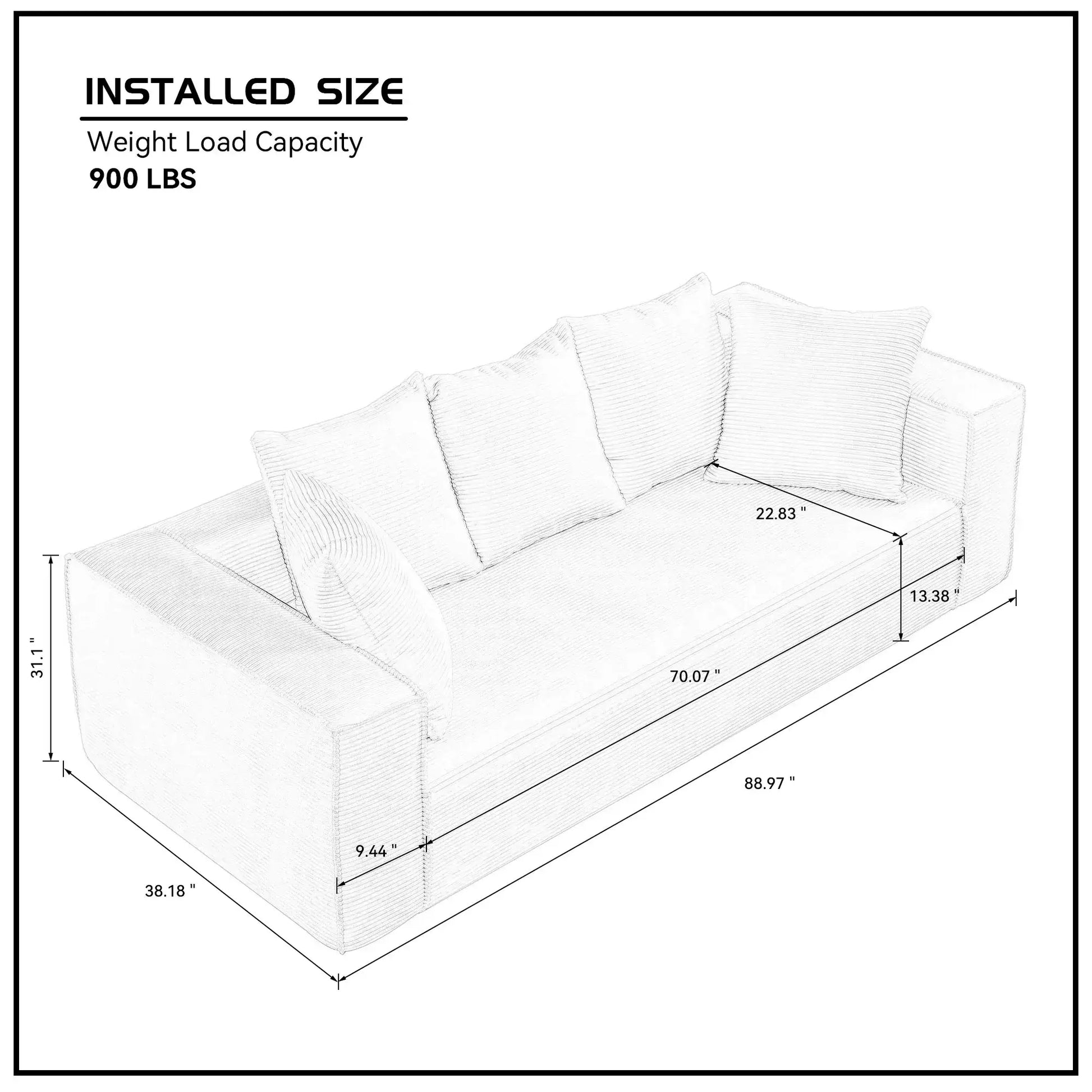 Louie Modern Corduroy Sofa, 3-Seater Couch for Living Room, Bedroom, Apartment - Orange
