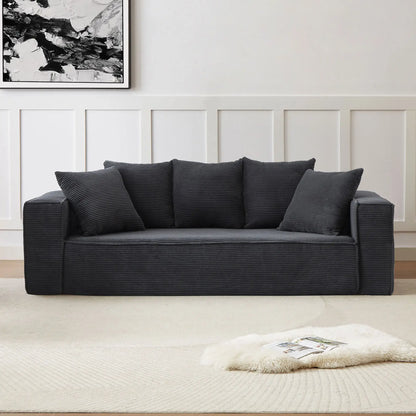 Louie Modern Corduroy Sofa, 3-Seater Couch for Living Room, Bedroom, Apartment in Black