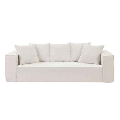 Louie Modern Corduroy Sofa, 3-Seater Couch for Living Room, Bedroom, Apartment in White