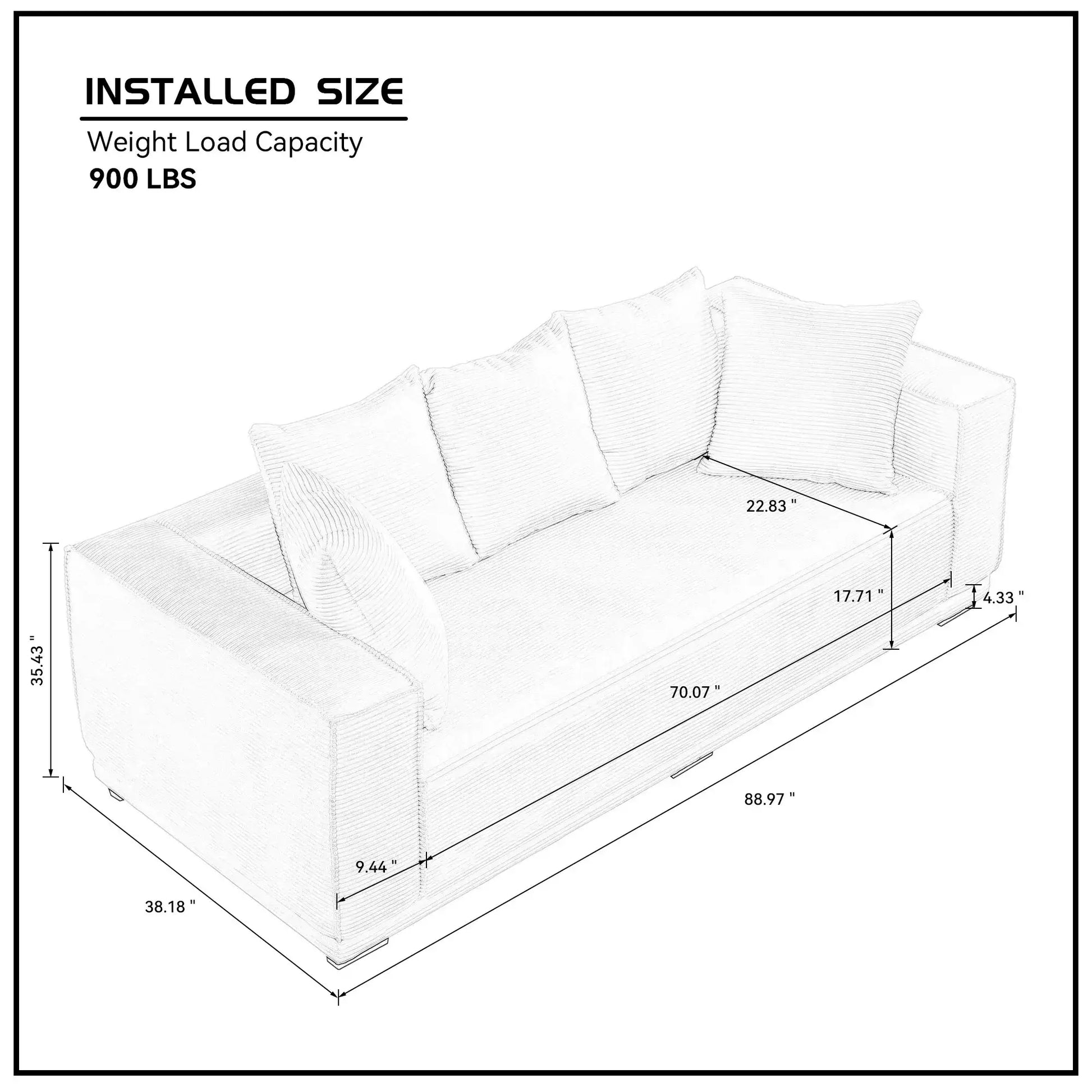Louie Modern Corduroy Sofa, 3-Seater Couch for Living Room, Bedroom, Apartment in Green