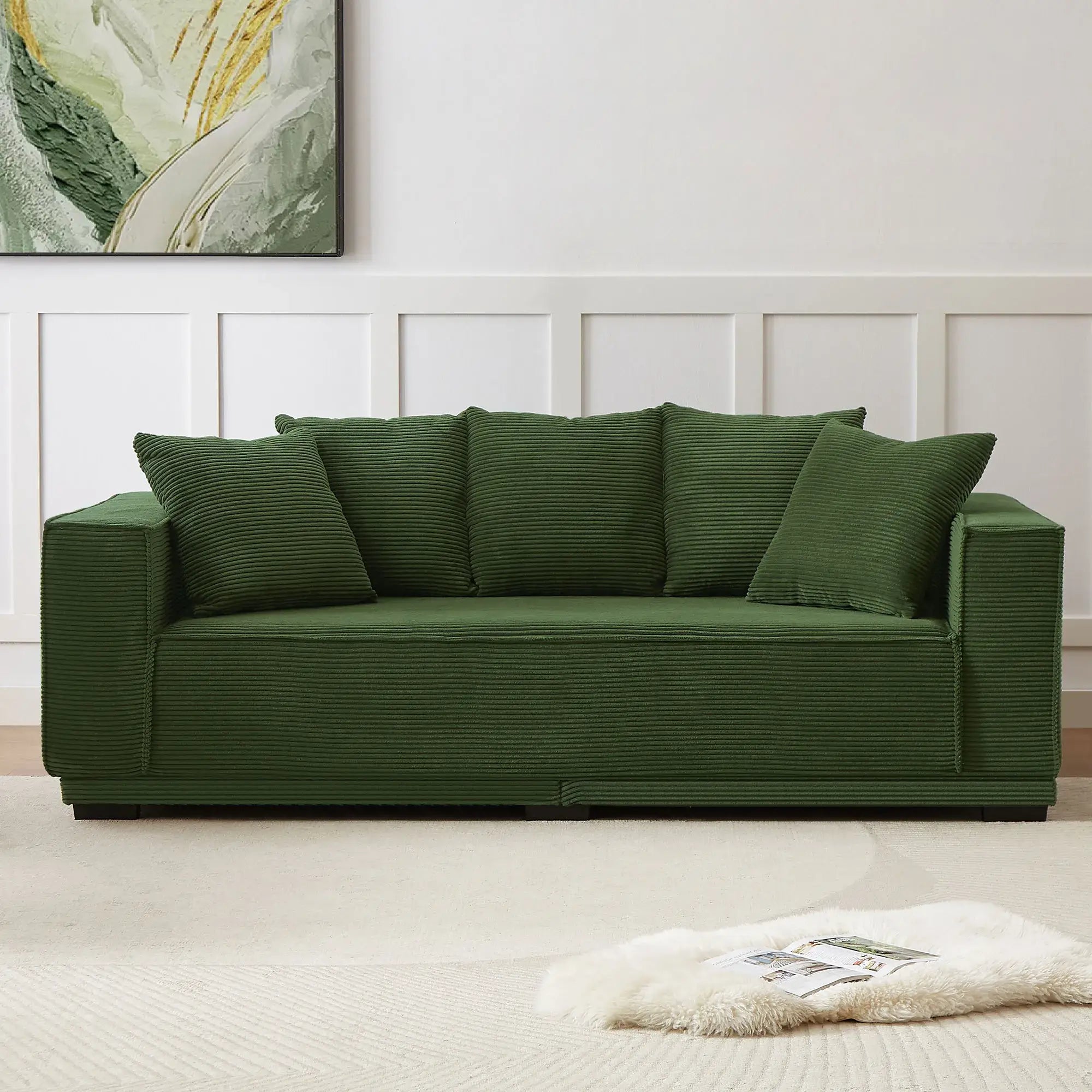 Louie Modern Corduroy Sofa, 3-Seater Couch for Living Room, Bedroom, Apartment in Green