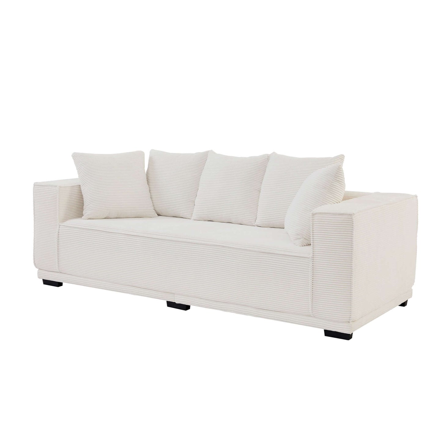 Louie Modern Corduroy Sofa, 3-Seater Couch for Living Room, Bedroom, Apartment in White