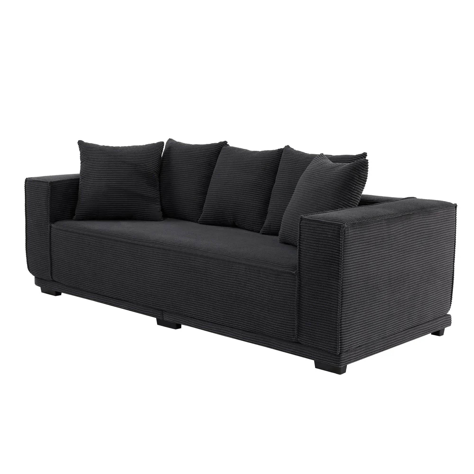 Louie Modern Corduroy Sofa, 3-Seater Couch for Living Room, Bedroom, Apartment in Black
