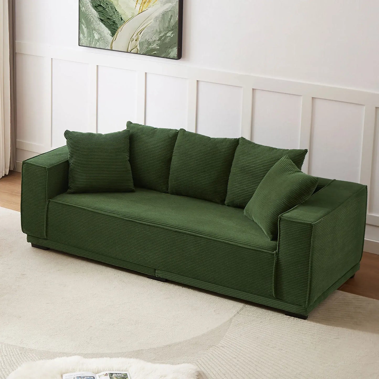 Louie Modern Corduroy Sofa, 3-Seater Couch for Living Room, Bedroom, Apartment in Green