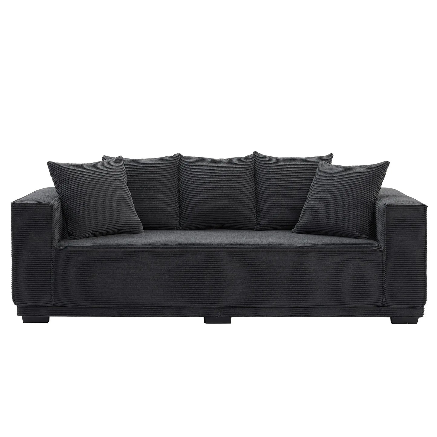 Louie Modern Corduroy Sofa, 3-Seater Couch for Living Room, Bedroom, Apartment in Black