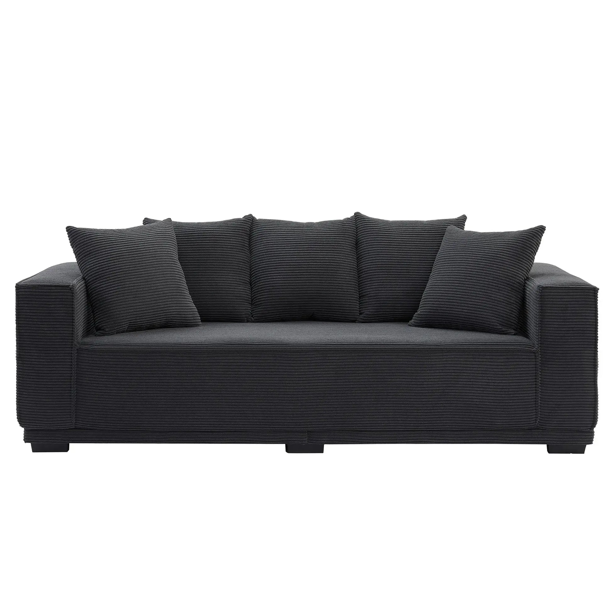 Louie Modern Corduroy Sofa, 3-Seater Couch for Living Room, Bedroom, Apartment in Black