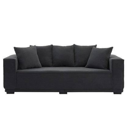 Louie Modern Corduroy Sofa, 3-Seater Couch for Living Room, Bedroom, Apartment in Black