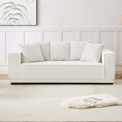 Louie Modern Corduroy Sofa, 3-Seater Couch for Living Room, Bedroom, Apartment in White
