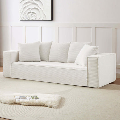 Louie Modern Corduroy Sofa, 3-Seater Couch for Living Room, Bedroom, Apartment in White