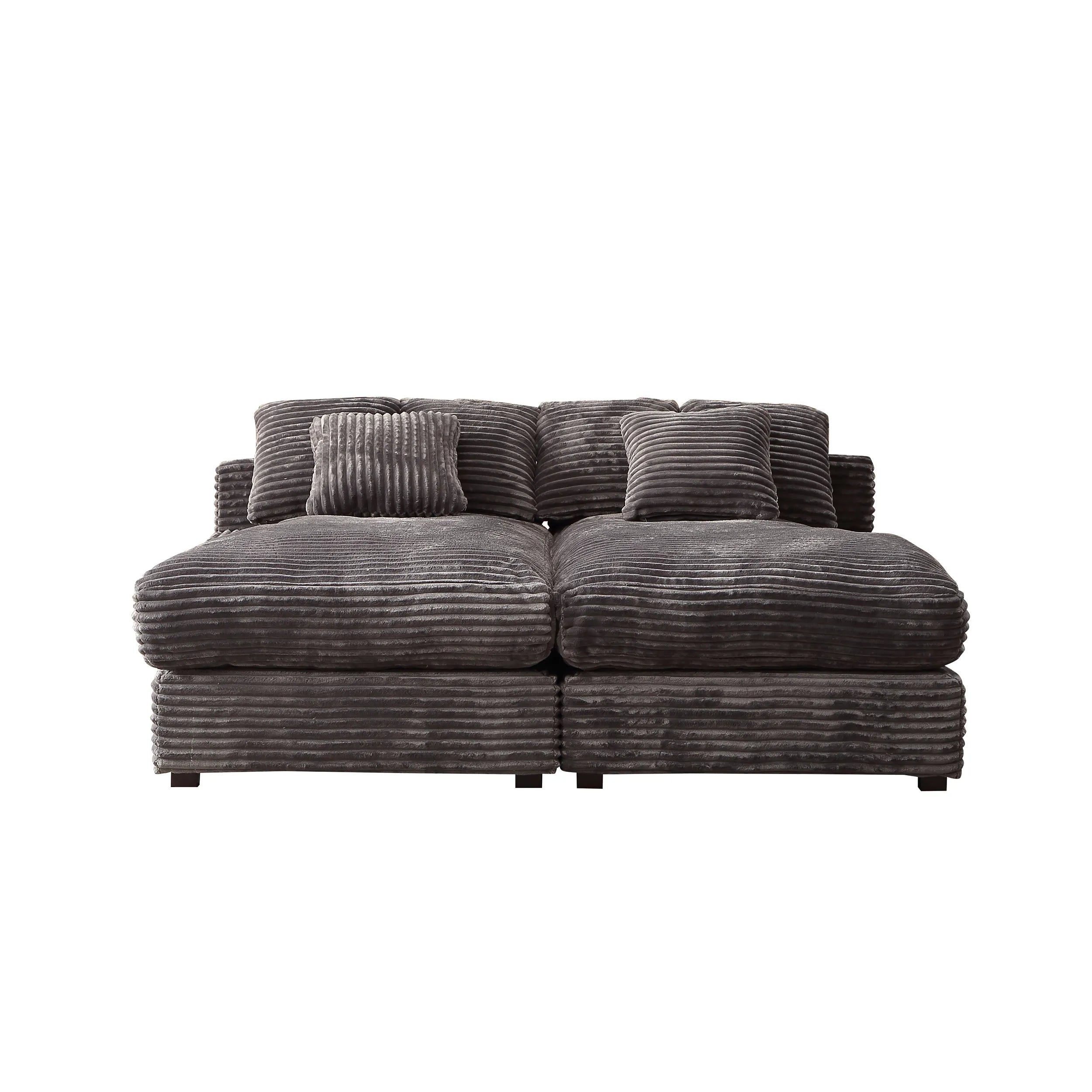 Louie Corduroy Sectional Sofa, Deep Seat Double Chaise Couch - Gray