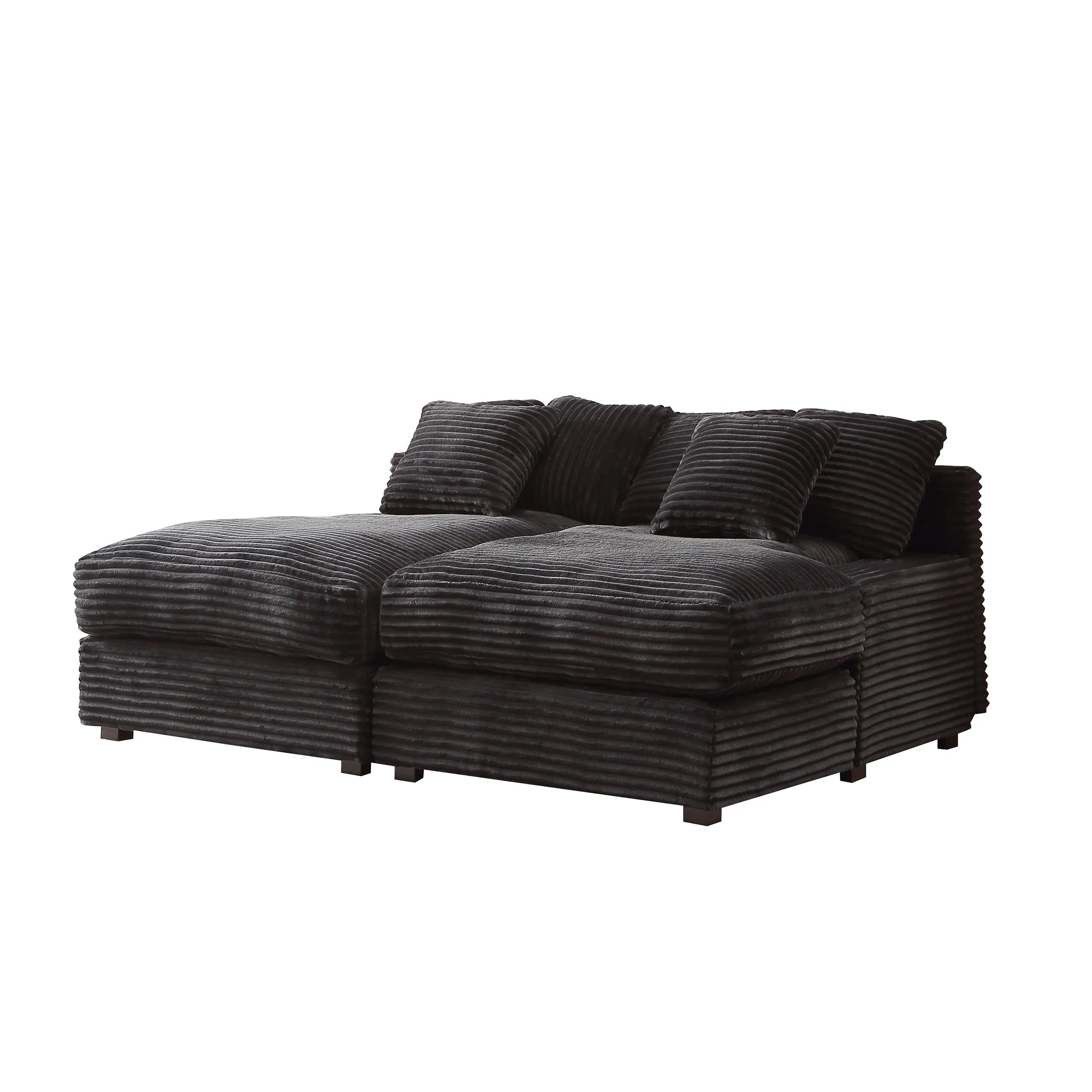 Louie Corduroy Sectional Sofa, Deep Seat Double Chaise Couch - Black