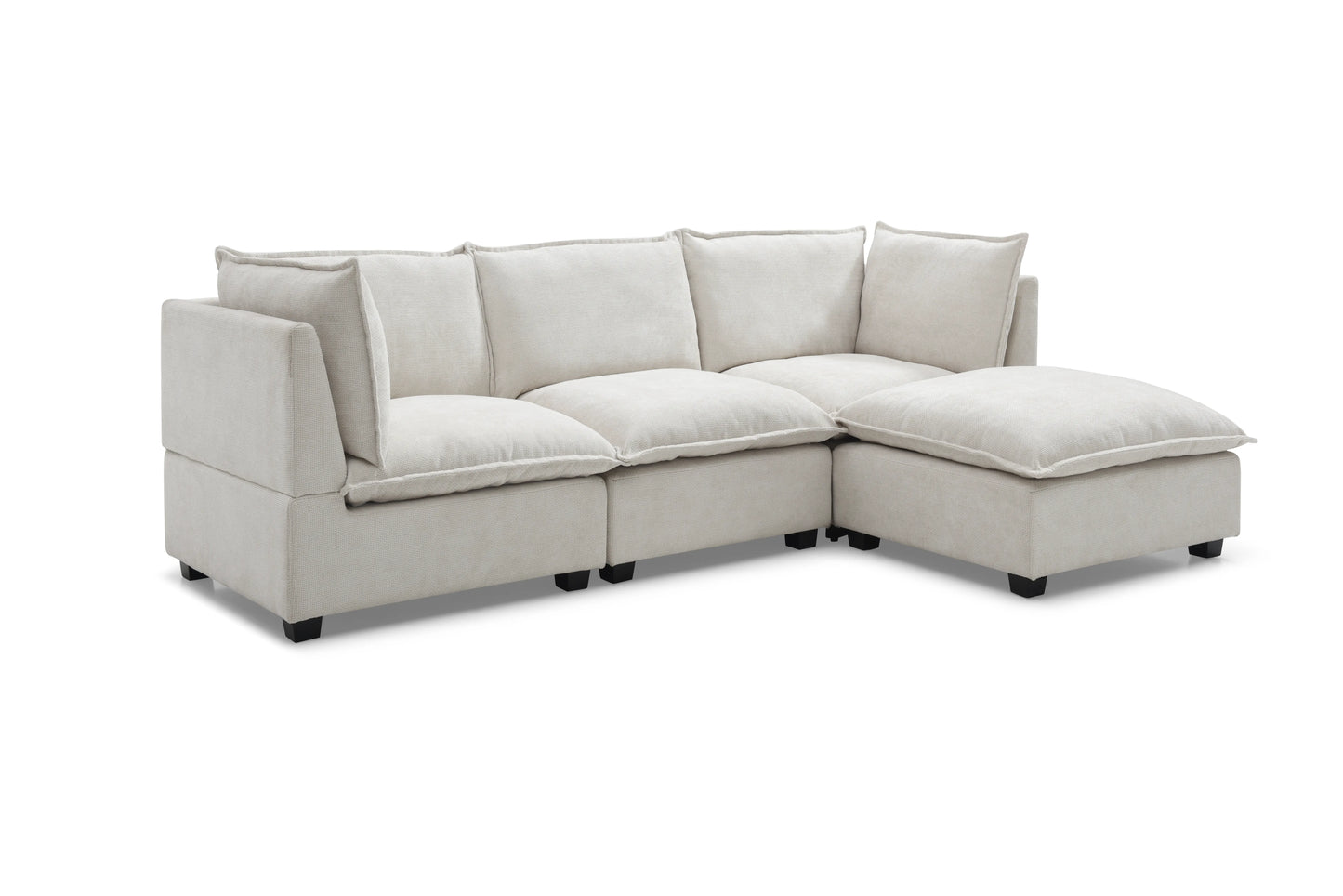 Plush Modular Sectional Sofa, L-Shaped Couch with Ottoman, Beige