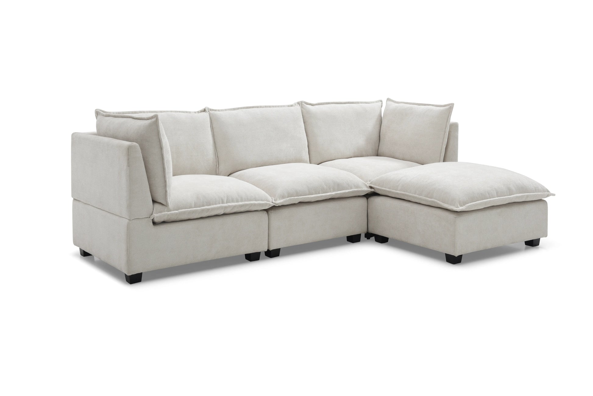 Plush Modular Sectional Sofa, L-Shaped Couch with Ottoman, Beige