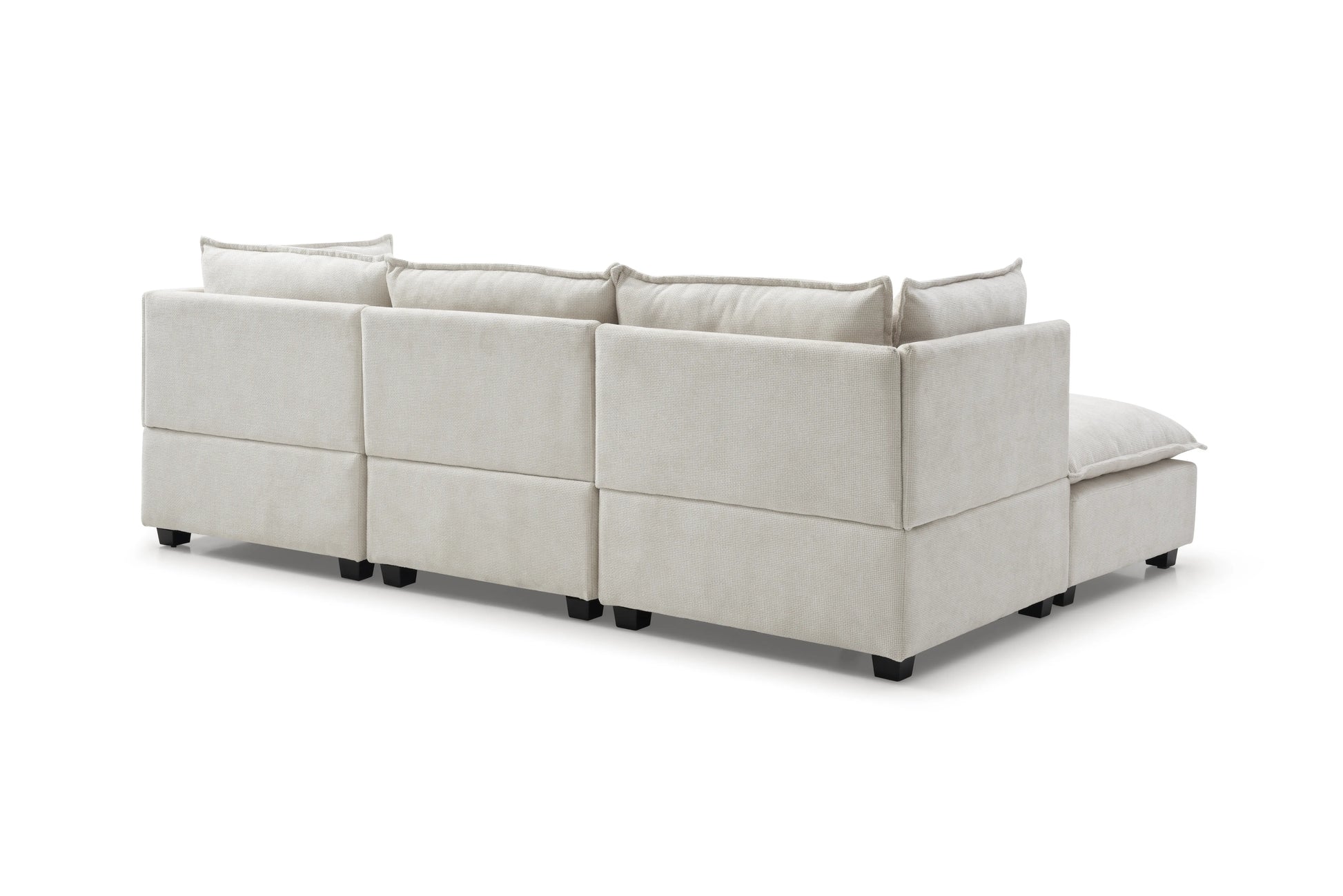 Plush Modular Sectional Sofa, L-Shaped Couch with Ottoman, Beige